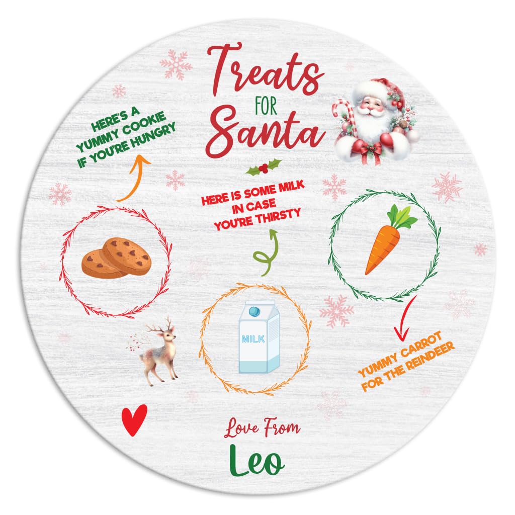 Star Online Personalised Santa Plate Christmas Eve Treats Reindeer Food Wooden Round Board (White Santa Plate)