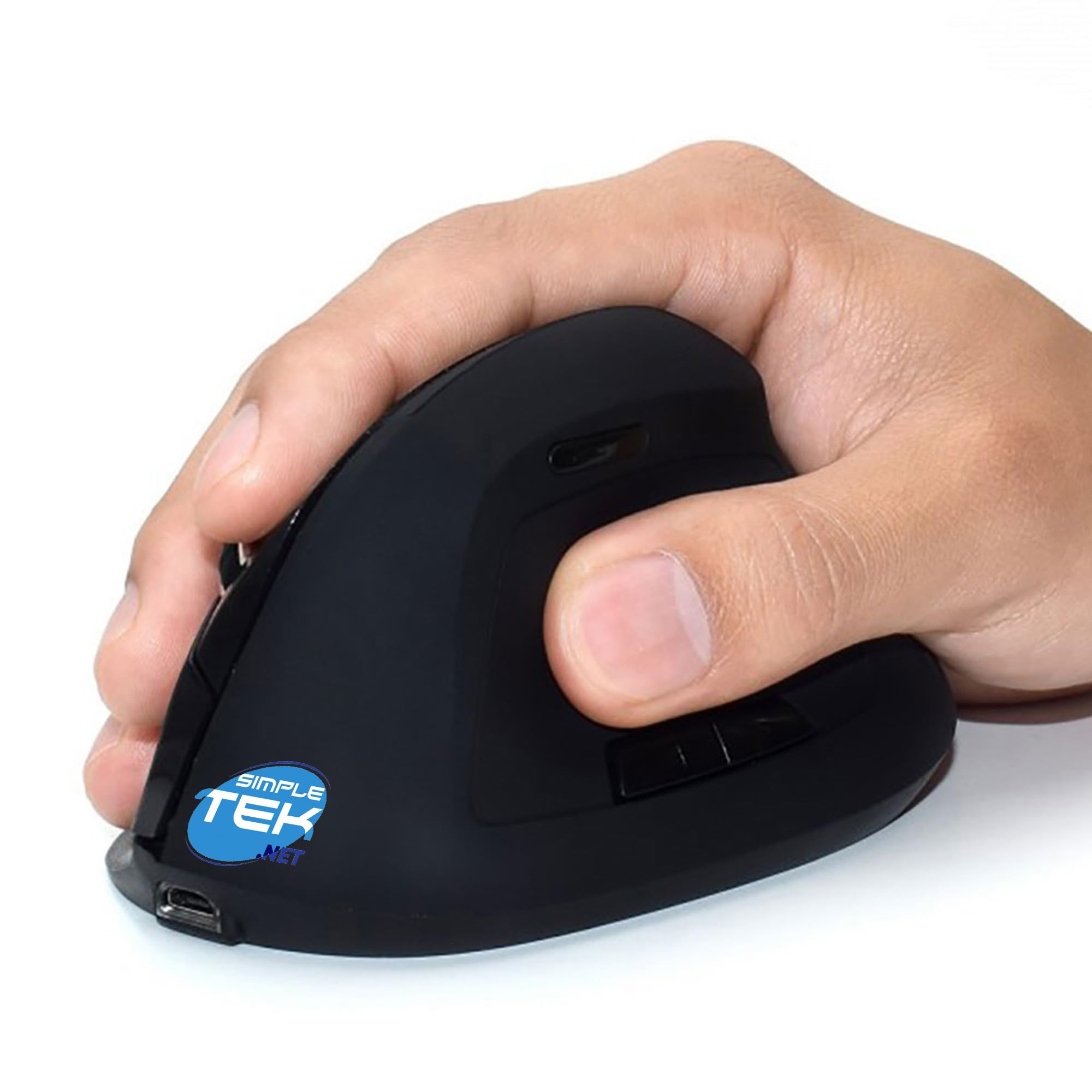 SIMPLETEK - Mouse verticale ergonomico wireless 2,4 GHz 5 pulsanti con batteria interna ricaricabile, fino a 1600 DPI, ricevitore USB incluso