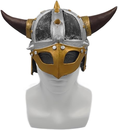 Casco de disfraz de soldado de caballero de la Edad Media con máscara, casco vikingo con cuernos de la edad vikinga, sombrero de disfraz de arma