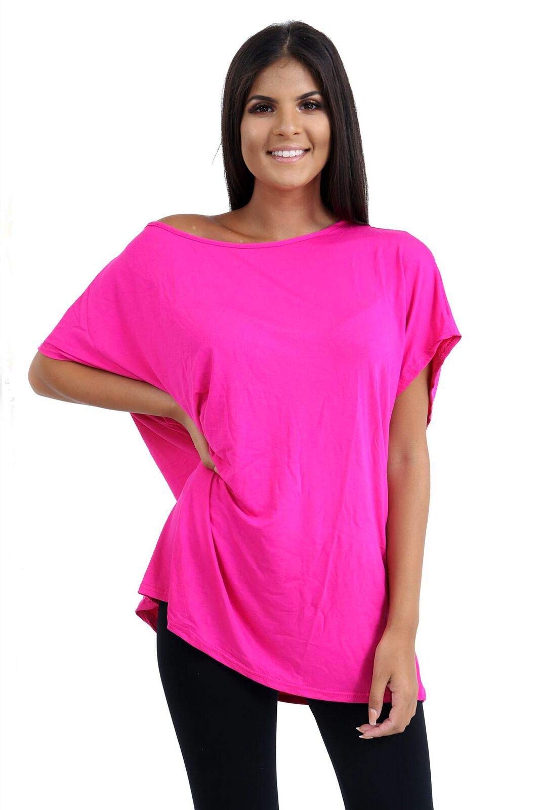 HamishkaneBardot Baggy Style Oversized T Shirt for Women - New Plain Womens Off The Shoulder Batwing Top, Fashionable Ladies Tops for Casual Party Wear