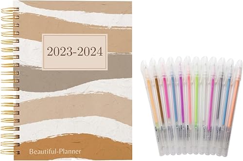 Beautiful-Planner Agenda diaria 2023-2024, agenda diaria, semanal y mensual de 12 meses, julio de 2023 a junio de 2024, planificador grande, tema de