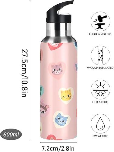 Miniatura 9 de Cute Cartoon Cat Stainless Steel Water Bottle 32 Oz, BPA-Free Sports Water Bottle with Straw Leakproof Water Bottles