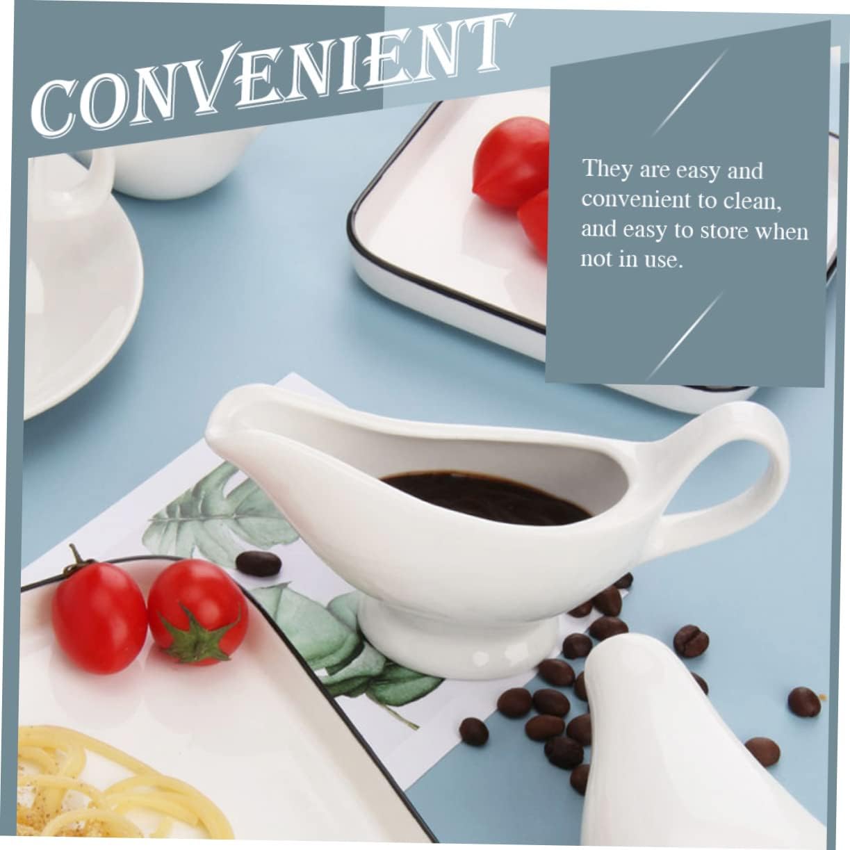 2Pcs Gravy Boats with Handle Saucier Condiment Sauce Boats for Serving Classic Design White Porcelain 300ml Each