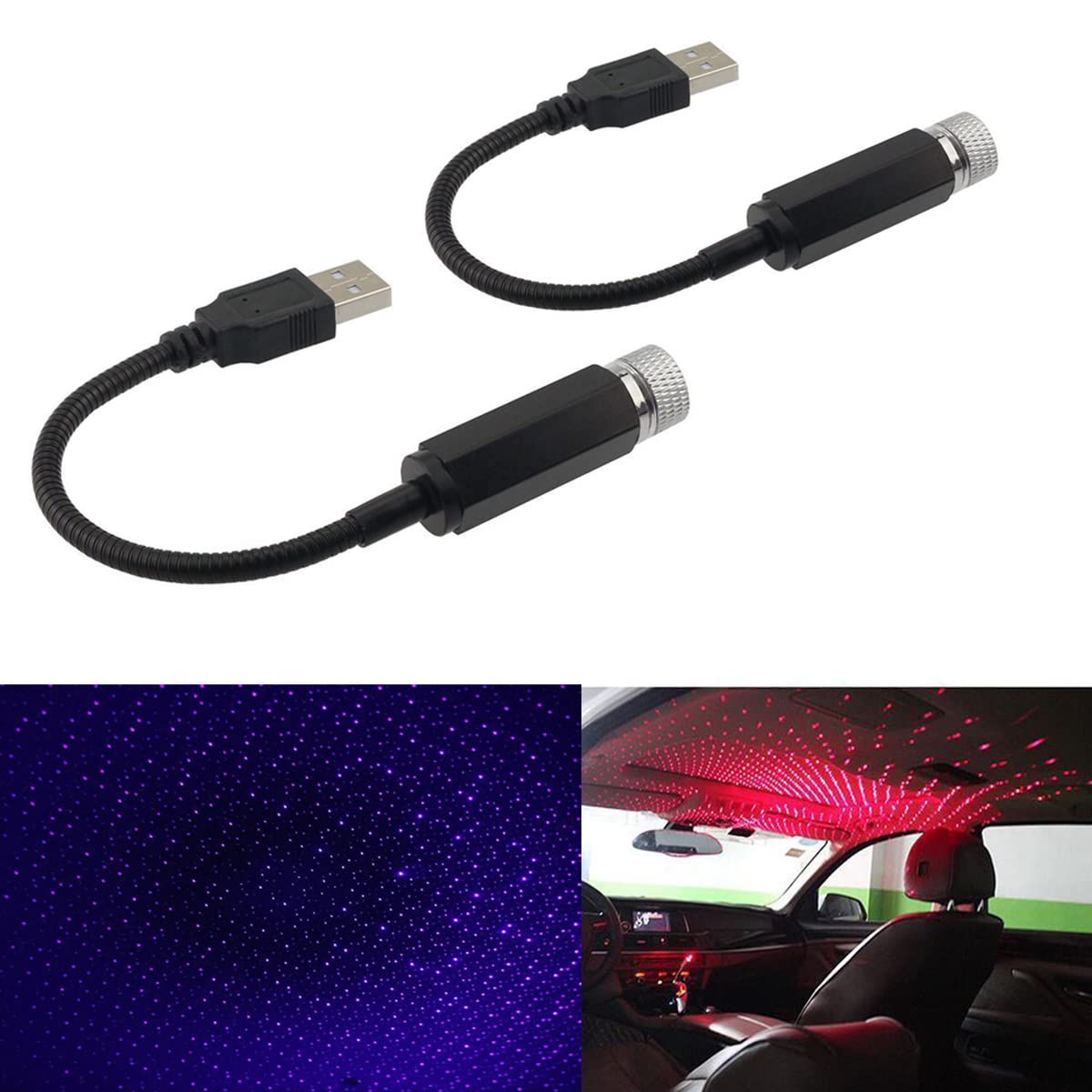 Proiettore Stelle USB Per Auto E Camera, Testa Rotante 360° Con Luce LED, Collo Flessibile E Regolazione Luminosità