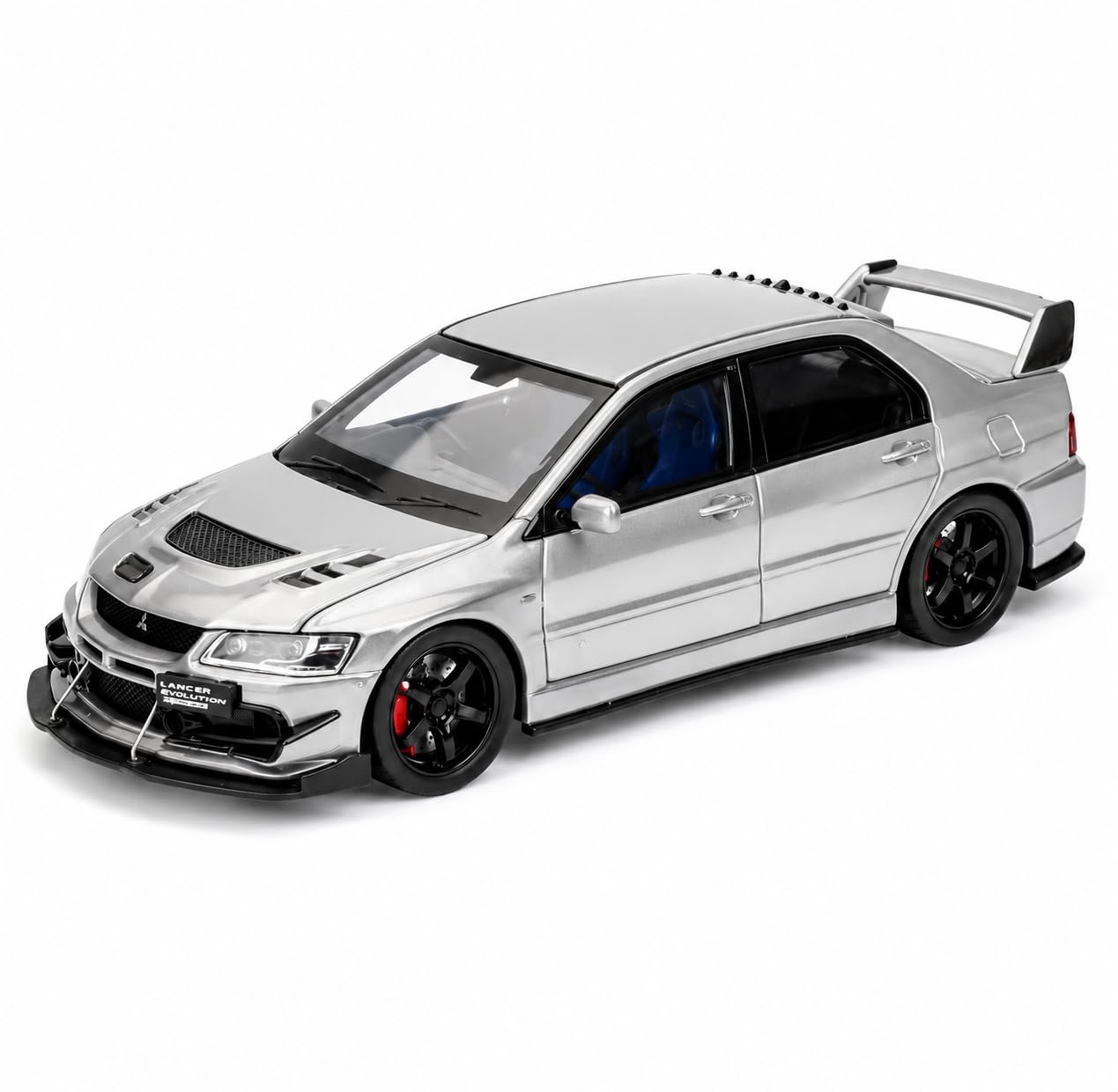 toy car compatible for 1:32 mitsu bishi lancer evolution model, pull back diecast collectible with sounds & lights kids boys girls and adults, alloy metal sports sedan– black