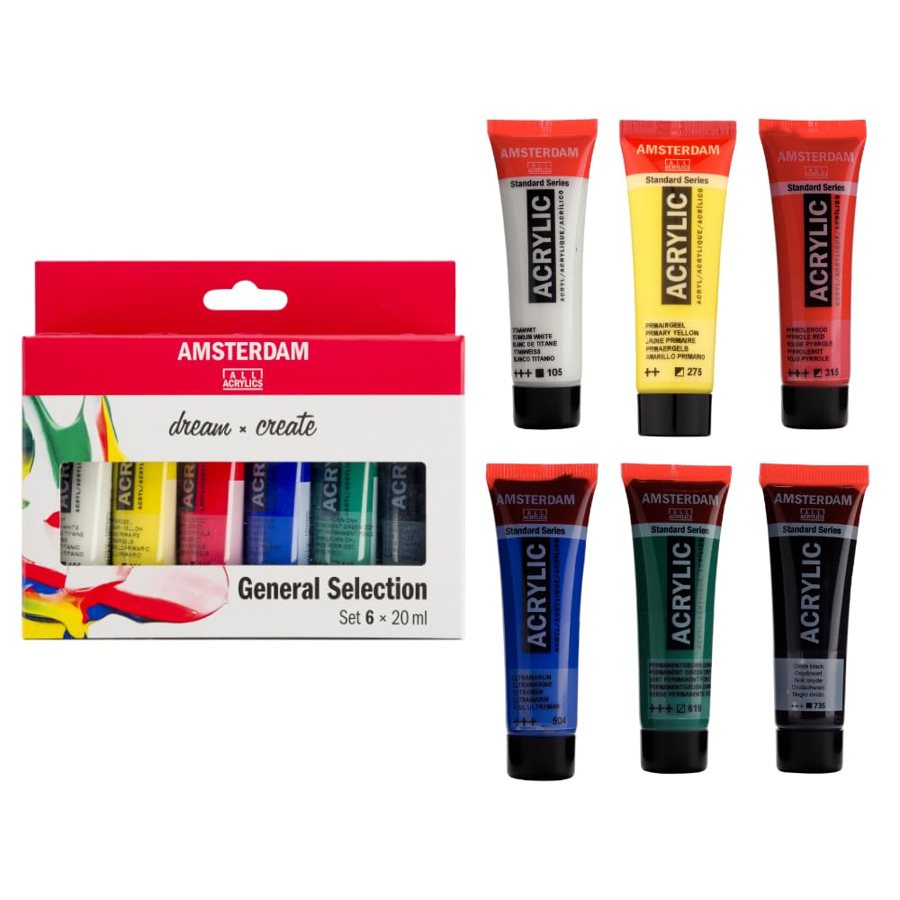 Amsterdam Standard Series Acrylic Paint Set for Beginners | Color Mixing Set (6 x 20 ml Tubes) | Basic Color Selection