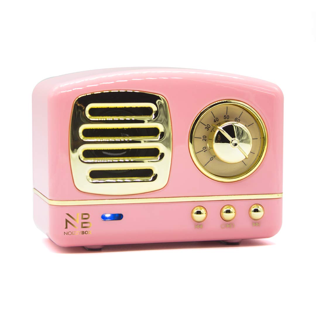 NB NOIZZYBOX XS Prime Retro Wireless Vintage Portable Travel Bluetooth Bookshelf Speaker with USB, TF Card, AUX in and Built in Mic (Pretty Pink)