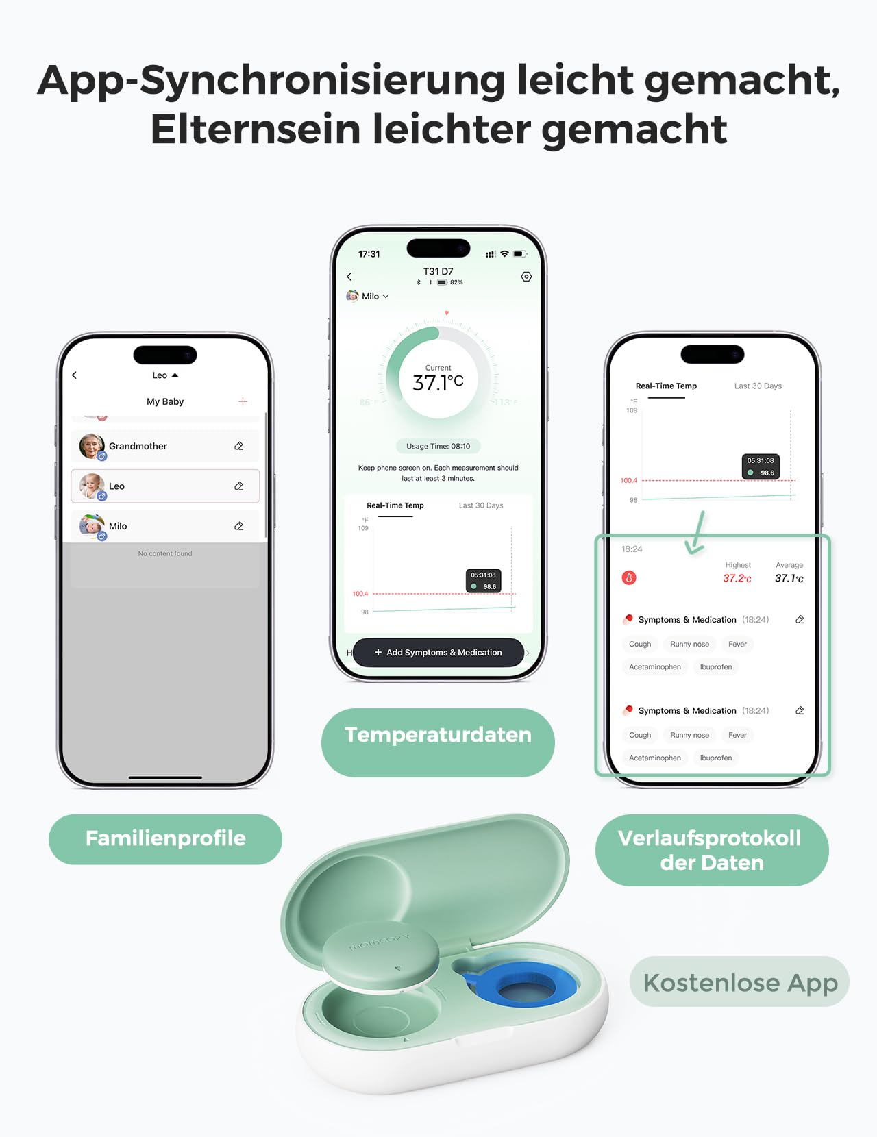Momcozy T31 Termometro Digital Bebe con Precisión de Grado Médico Lectura Instantánea, NC02 Cortauñas Eléctrico para Bebés con 7 Cabezales de Pulido de Repuesto