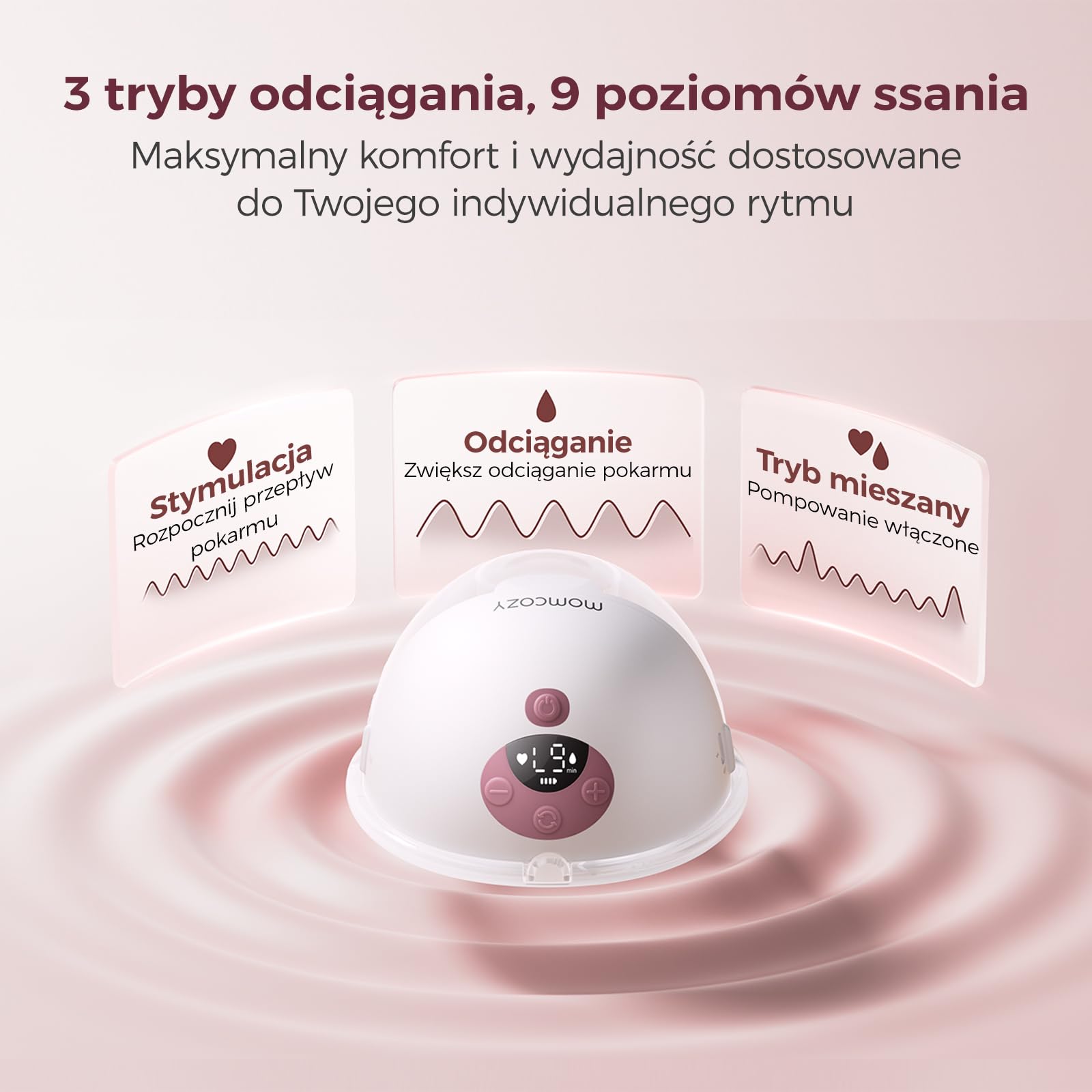 Momcozy M5 Smart Elektryczna Laktacja Bezprzewodowa, Sterowana Aplikacją, 3 Tryby 9 Poziomów SSania, 24 mm Końcówka (Szary, 1 szt.)