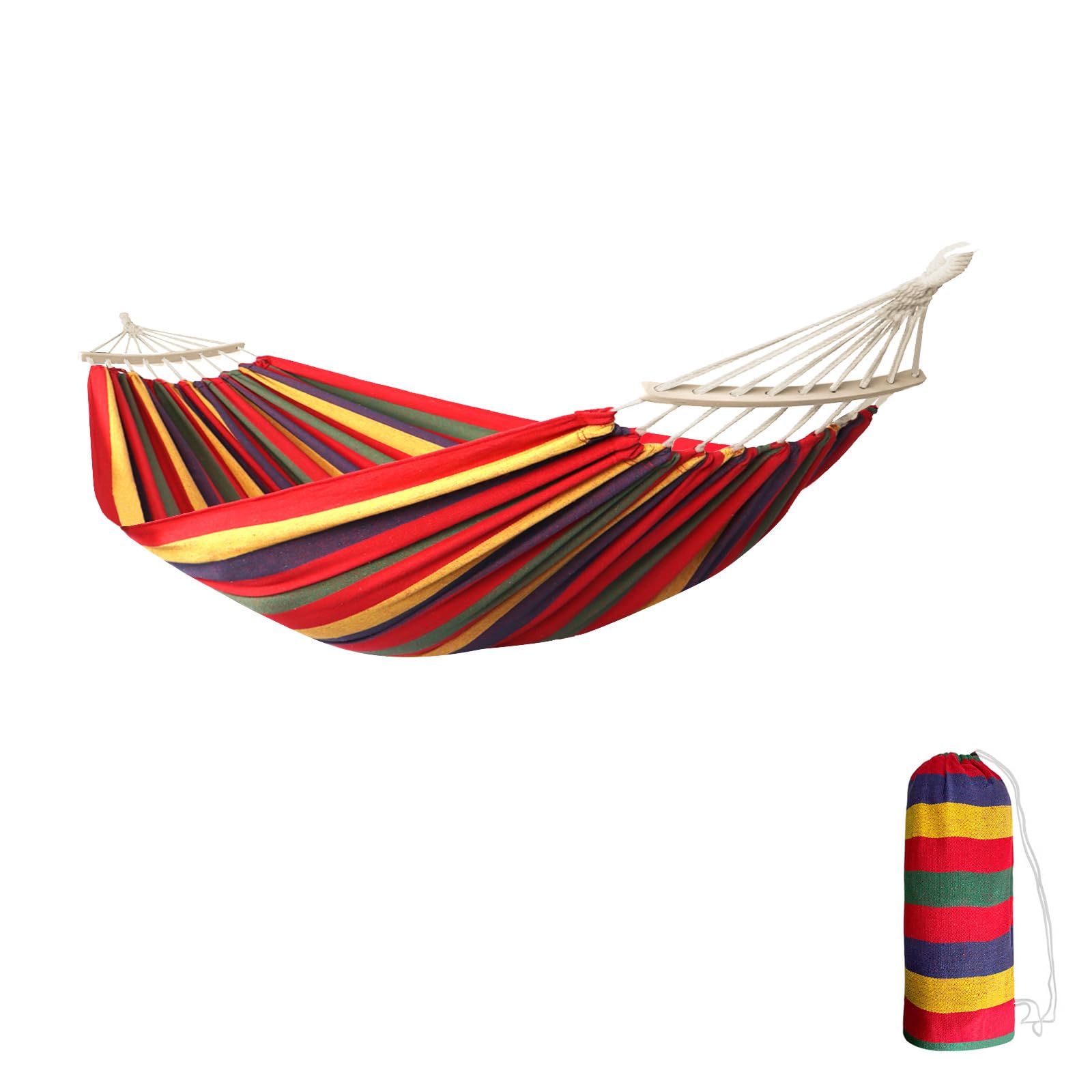 ANYOO Amaca con 2 aste in legno per telaio pieghevole, 180 x 130 cm, per esterni, campeggio, giardino