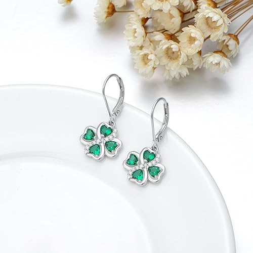 Miniatura 4 de NIFUNAO Aretes de trébol para mujer, plata de ley 925, aretes de trébol con cierre de palanca, aretes del día de San Patricio, joyería irlandesa,