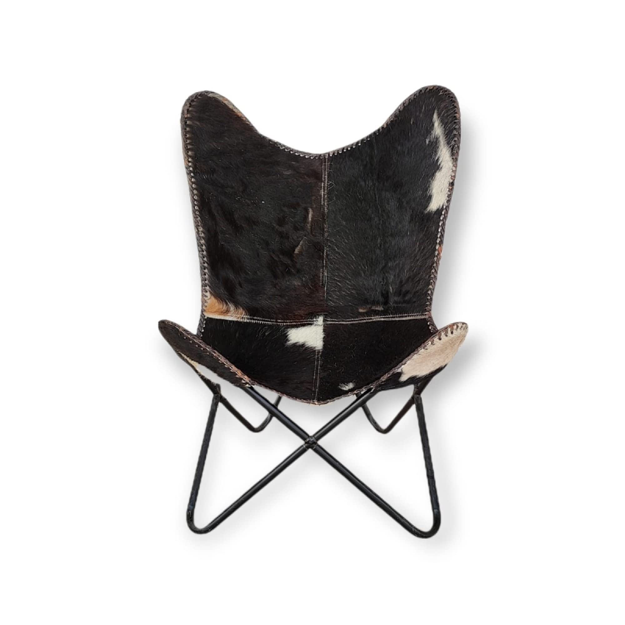 GifteQLeather Folding Butterfly Chair for Adults Lounge Sling Chair for Relaxing with Foldable Iron Frame Vintage Boho Alite Chair for Home Decor (Black Hairon, Black Frame)