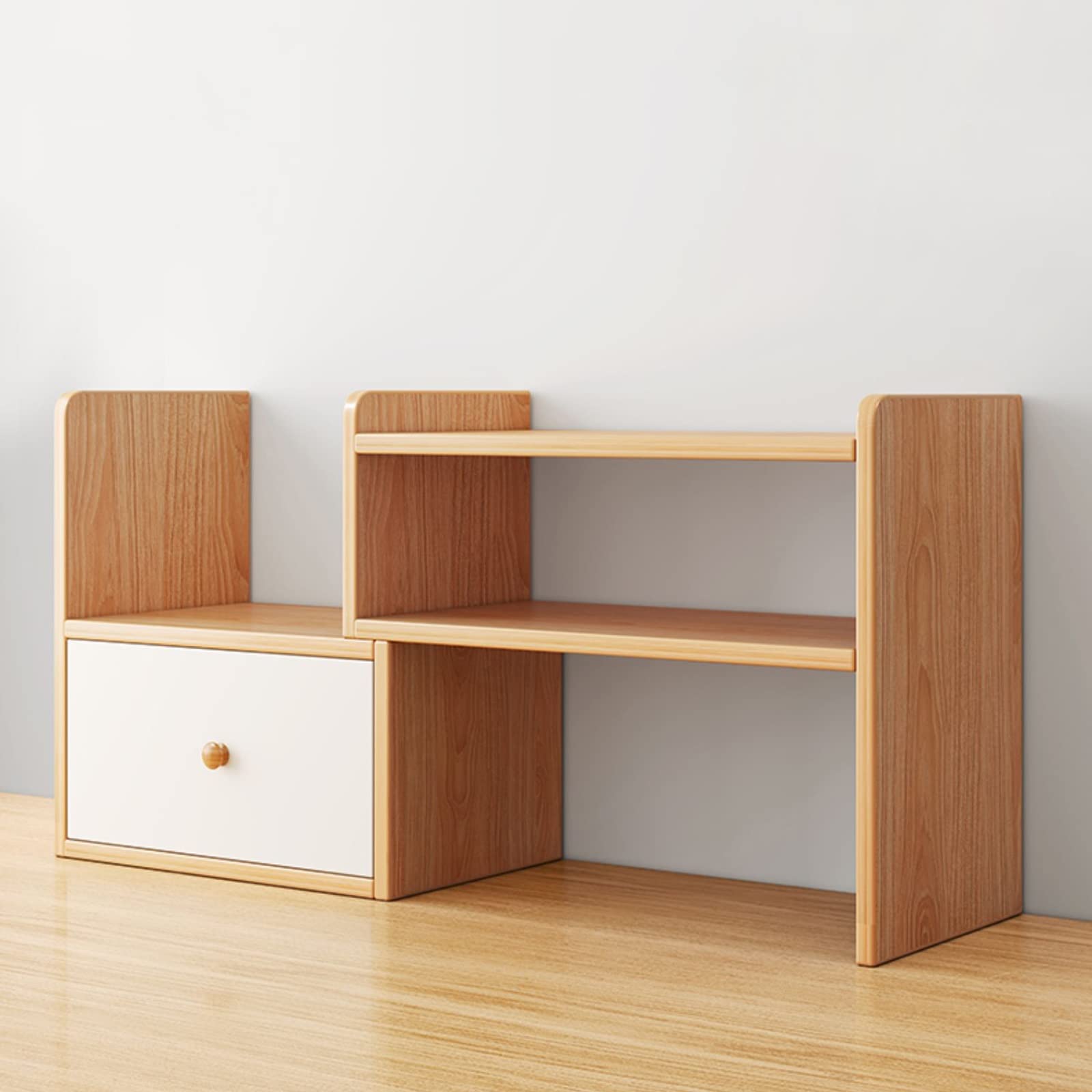 Scaffale Libreria Organizer da scrivania Scaffale portaoggetti da ufficio Scaffale da scrivania piccolo con 1 ripiano in legno regolabile con cassetto piccolo Scaffali portaoggetti per libri ( Size :