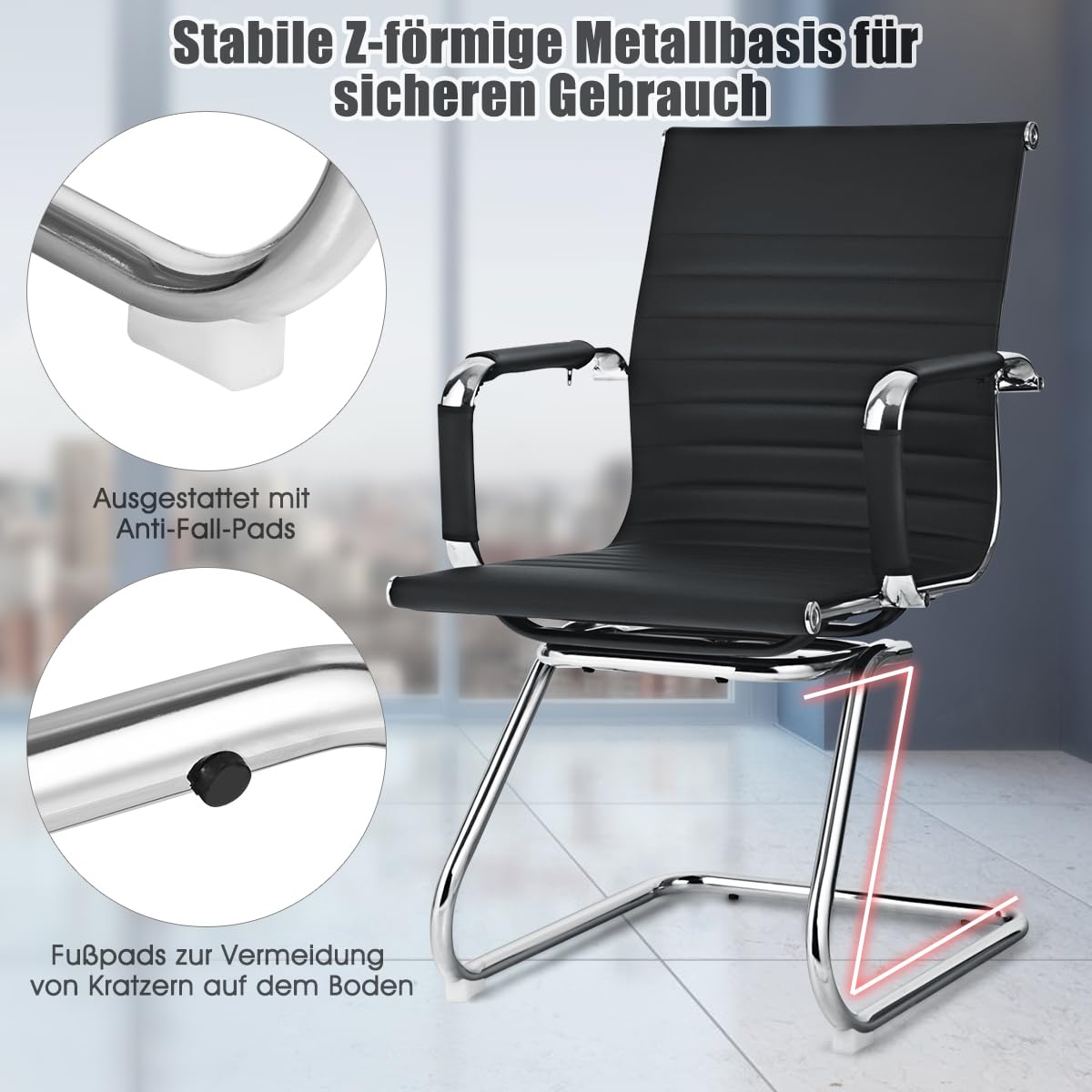 COSTWAY Freischwinger Stühle 2er Set, Konferenzstühle mit Armlehne