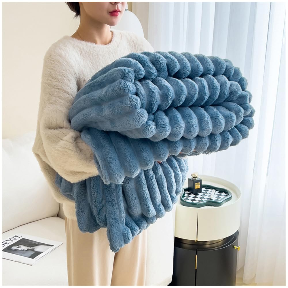NUODWELL Soft Fluffy Throw Blanket, Super Cozy and Warm Fleece Blanket Rabbit Plush Double Thickness Blanket for Bed Sofa Couch Chair (Blue, 150x200cm) — image 1