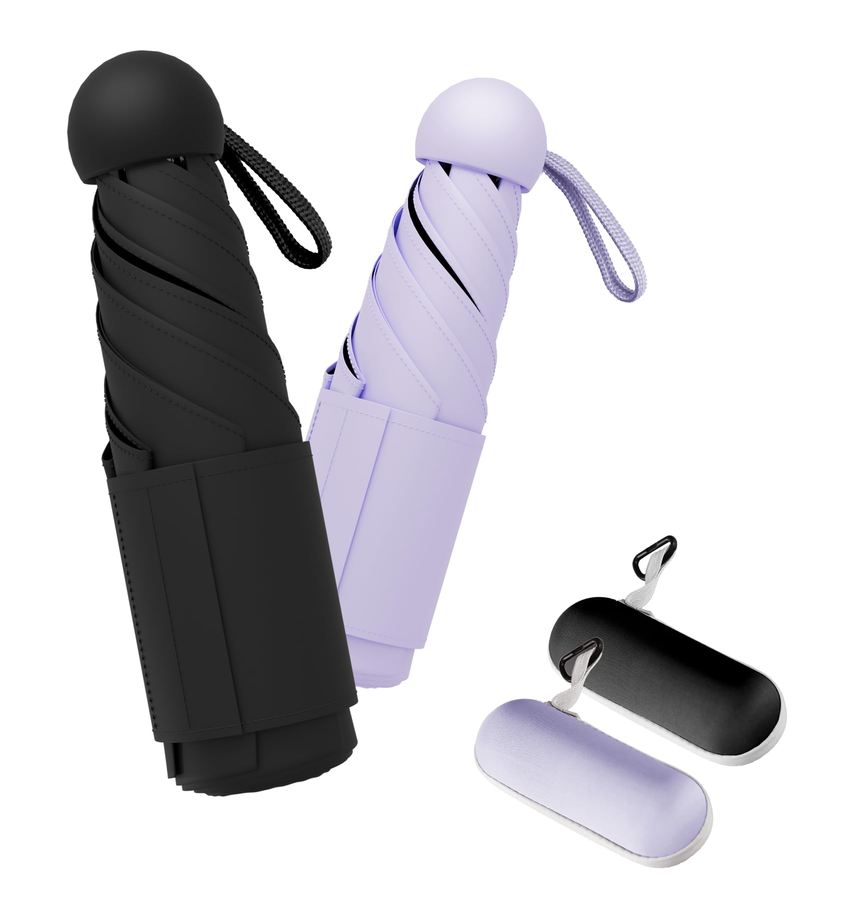 LILAC Mini Regenschirm Leicht & Kompakt, UPF 50+ UV-Schutz Taschenschirm für Damen Herren & Kinder, Kleiner Reiseschirm mit Hartschalen-Etui & Karabiner, 90cm Spannweite