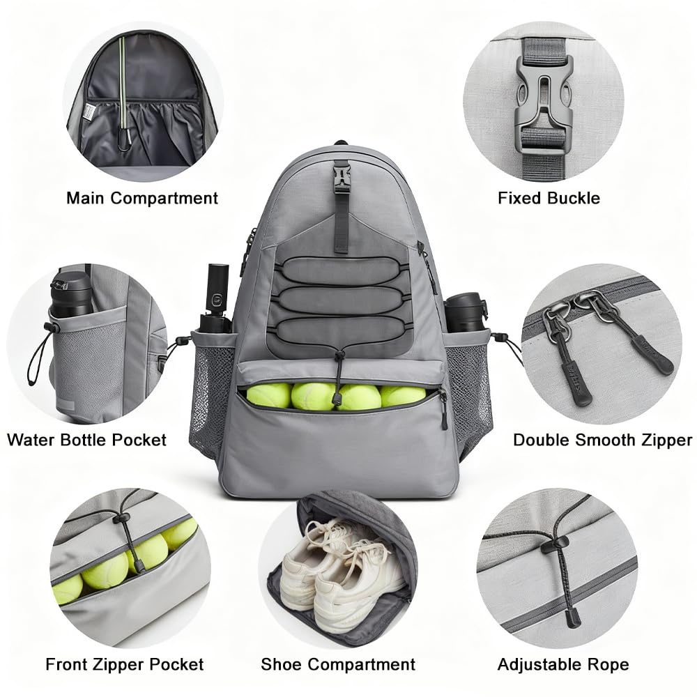 Bolsa de Tenis Impermeable con Zapatillero para 2 Raquetas Pickleball Padel Squash Bádminton