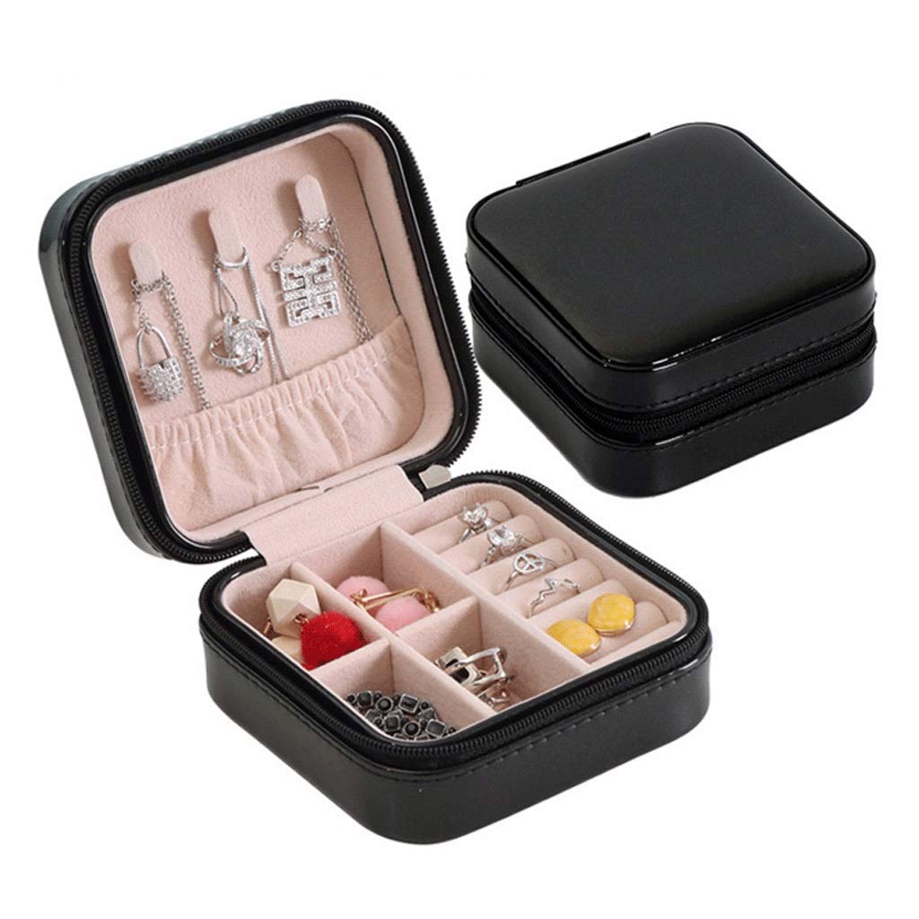 Schmuckschatullen, kleine Reise-Schmuckschatulle für Ringe, Ohrringe, Halsketten, Organizer, tragbarer Aufbewahrungskoffer, Leder-Schmuckschatullen, rosa/schwarz, Schmuck-Organizer (Hellrosa)