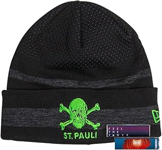 FC St. Pauli New Era Beanie Hat Black Lime Green + 2 x Fanergy Glucose, black, One Size