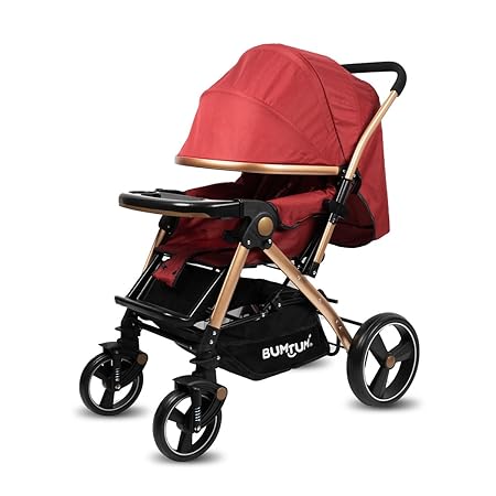 BUMTUM Luxury Baby Stroller | Pram for 6 to 36 Months | New Born | Toddler | Kid | Reclining Backrest | 360 Swivel Wheel Storage Basket Reversible Handlebar (Hot Red)