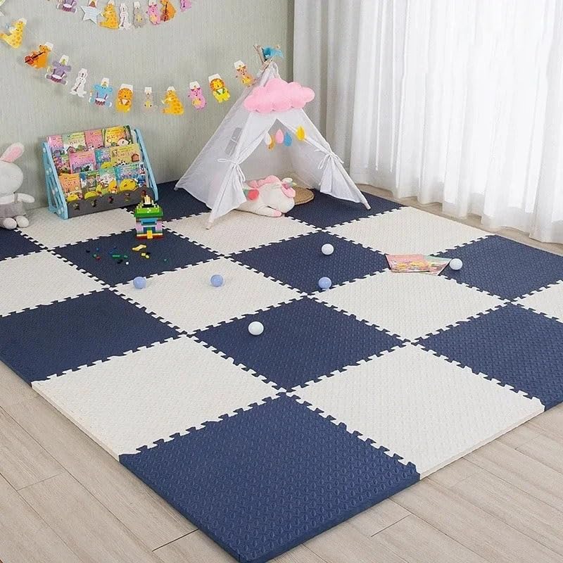 8-częściowa podłoga z puzzli, koc z pianki EVA, mata do zabawy do użytku w garażach, siłowniach, domowych salach fitness(White and cyan)