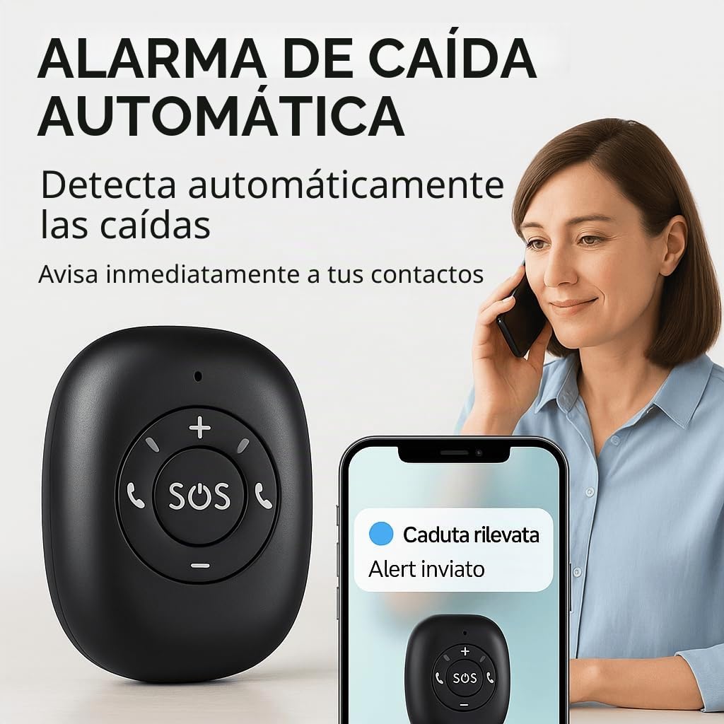 Dispositivo de seguridad portátil con GPS en tiempo real, llamada SOS, geofencia y detección de caídas, administrable por aplicación, ideal para personas mayores, niños y personas frágiles