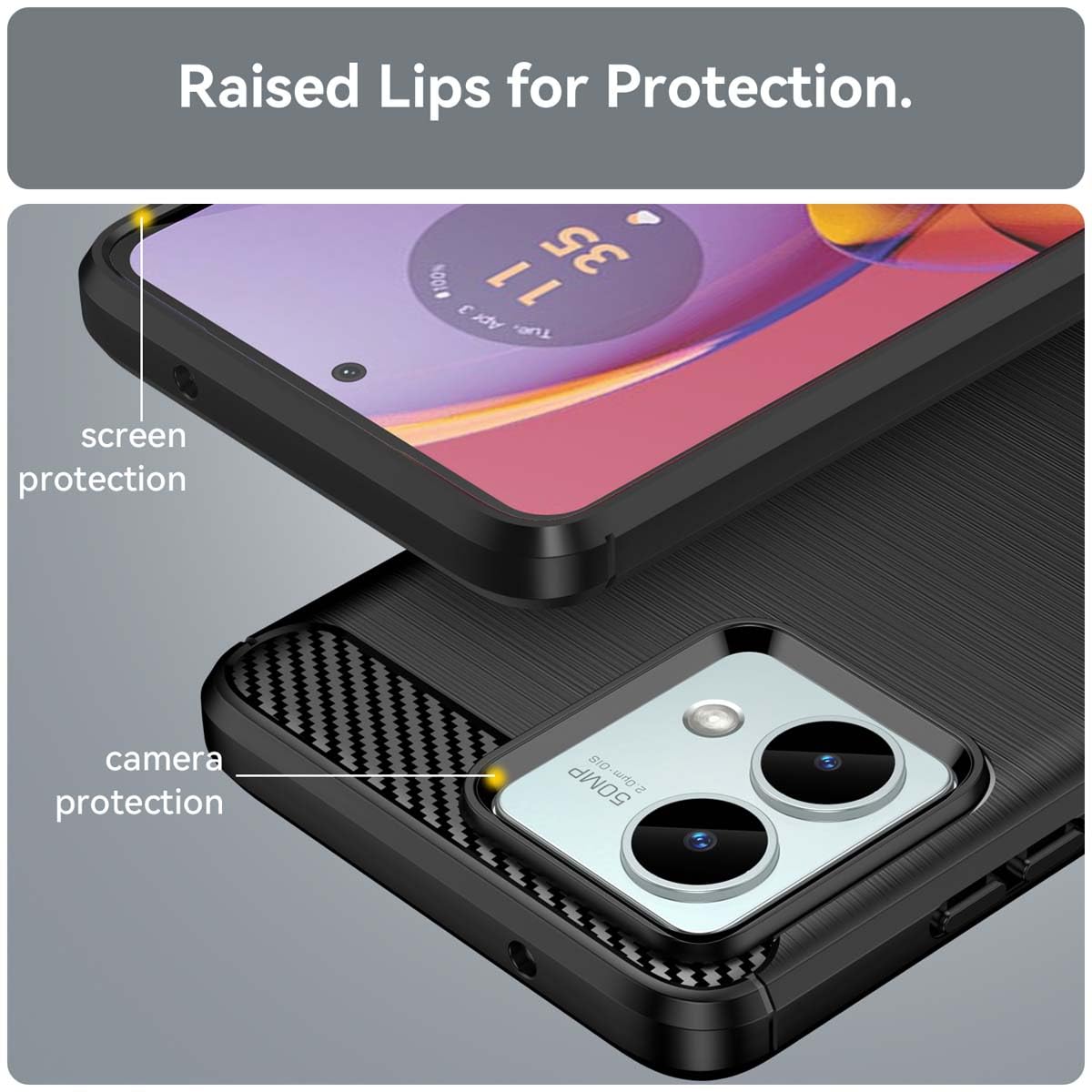 PEIYE Cover per Motorola Moto G84 - Custodia in Silicone Morbido Antiurto, Case con Design in Fibra di Carbonio & Texture Spazzolata (Nero