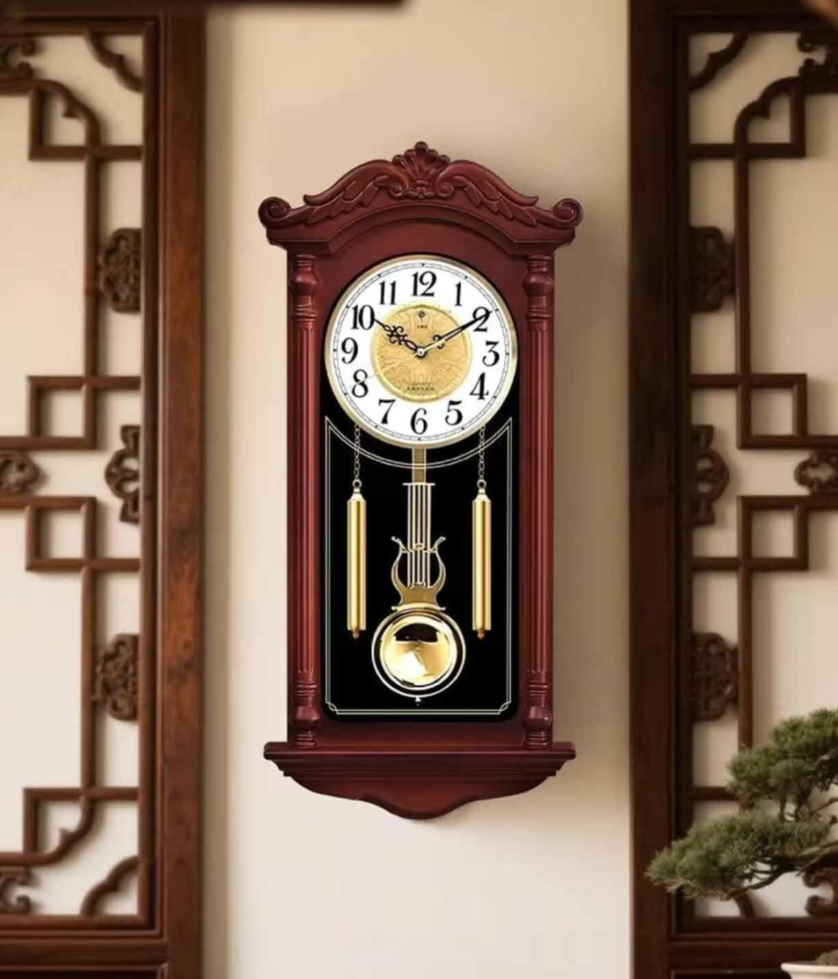 Zegar ścienny wahadłowy - retro wzór dziadka, duży 60 cm cichy na baterie, dekoracyjny tradycyjny zegar do salonu