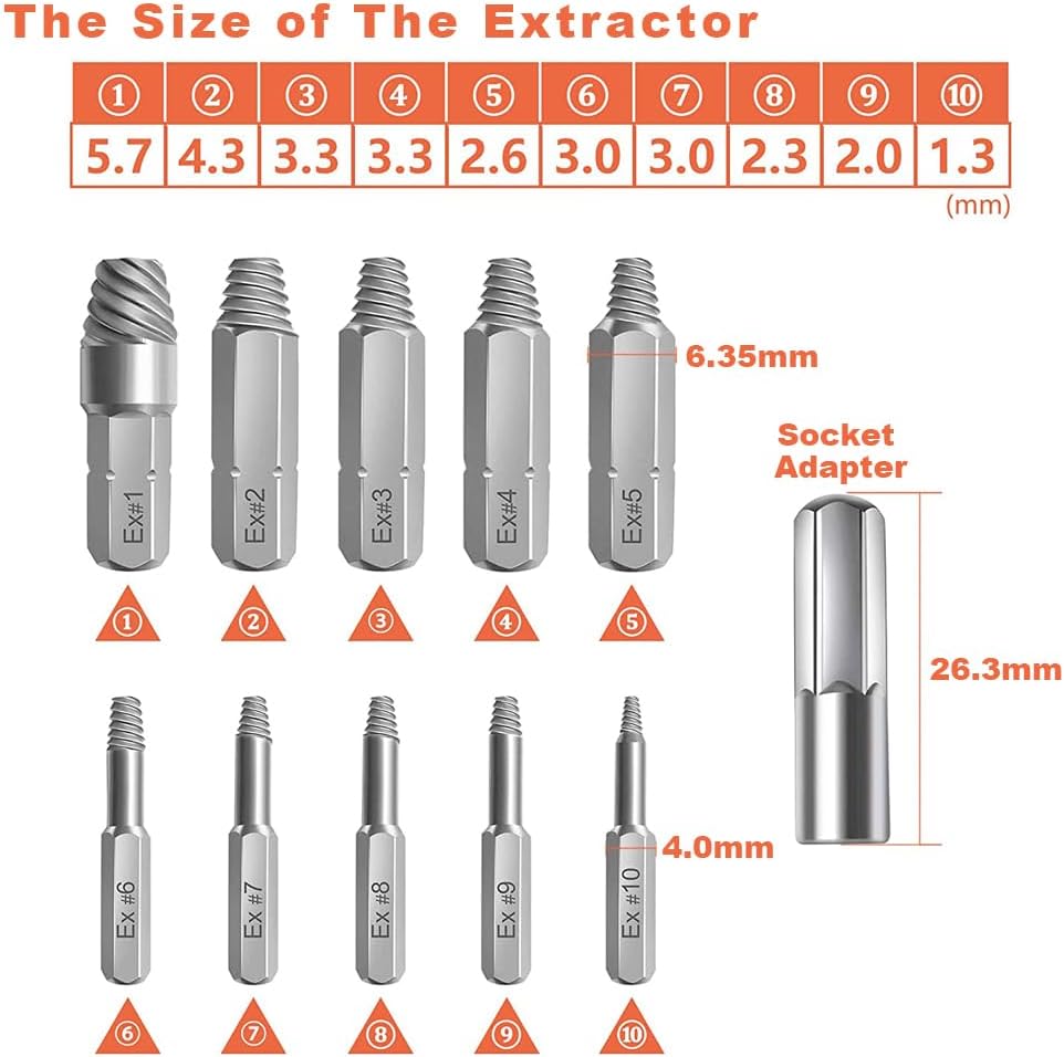 22Pcs Damaged Screw Extractor Set HSS All-Purpose Screw Remover Repair Tool for Quickly Remove Damaged, Broken or Stripped Screws with Magnetic Extension Bit Holder Socket Adapter