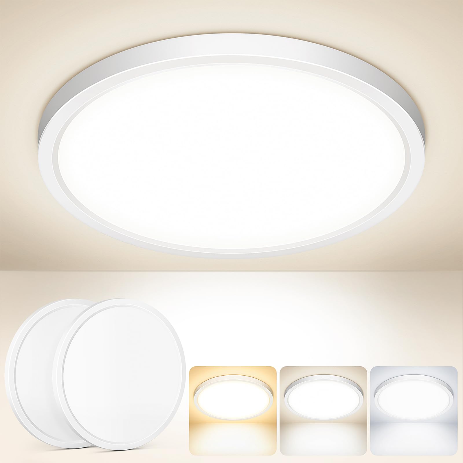 Treses Deckenlampe LED Deckenleuchte Flach Rund, 3 Farbtemperaturen, 3200lm Modern Lampe Decke, IP44 Deckenleuchten für Wohnzimmer, Schlafzimmer, Küche, Flur, Balkon und Esszimmer, Deckenlampen Ø40CM