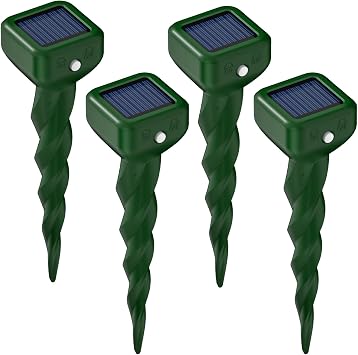 BURMONG Mole Repellent Ultrasonic, Solar Mole Repeller Outdoor, IP66 Waterproof, Quietly Repels Mole, Vole, Gopher, Snake Control Device, Mole Deterrents for Gardens/Orchards/Lawn 4 Pack