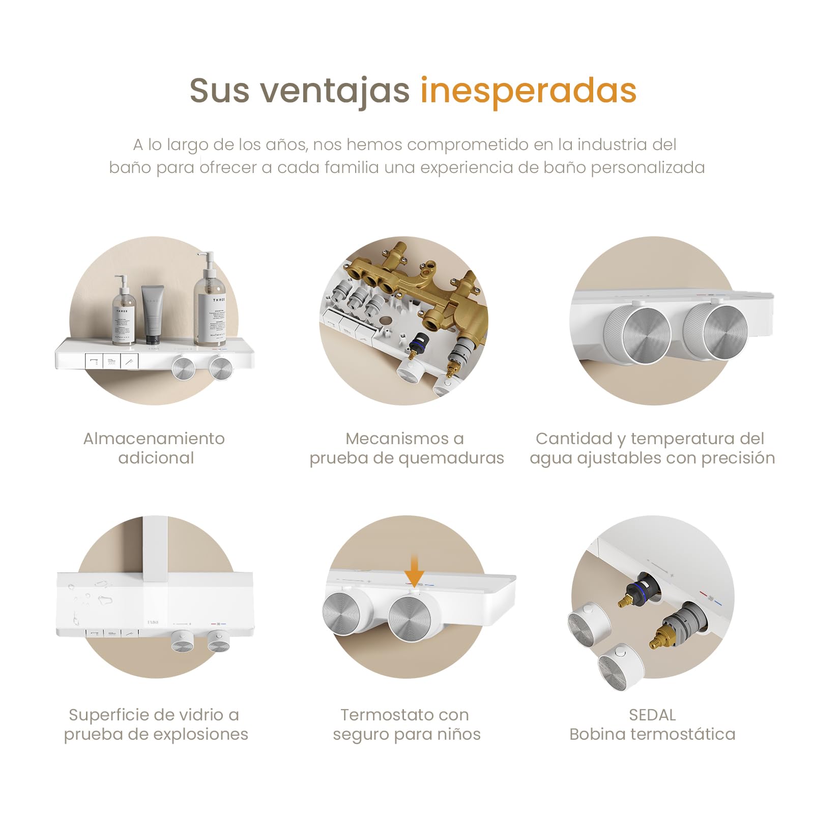 EMKE Columna de Ducha Termostática, Blanco Mate, Caudal Ajustable