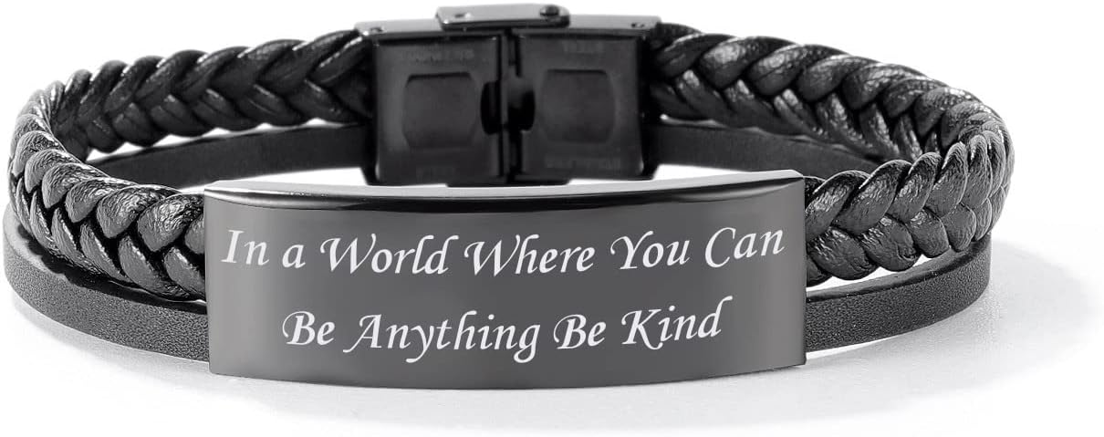 shnianSHNIAN Motivational Jewelry,Titanium Stainless Steel Custom Carved Double Strand Bracelet Hand Woven Leather Inspired Bracelet For Events Party Mens Womens Teens,8.46"