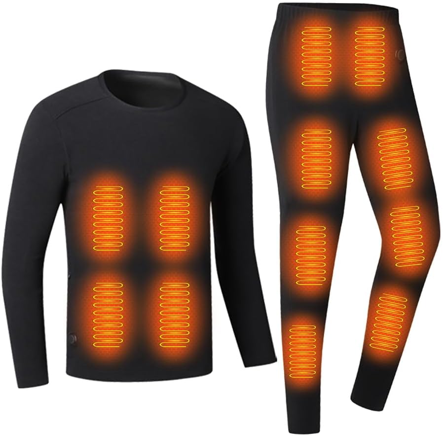 Heated Underwears, Men Women Heating Long John Set Electric Thermal Baselayer Shirt Pant for Outdoor Sport