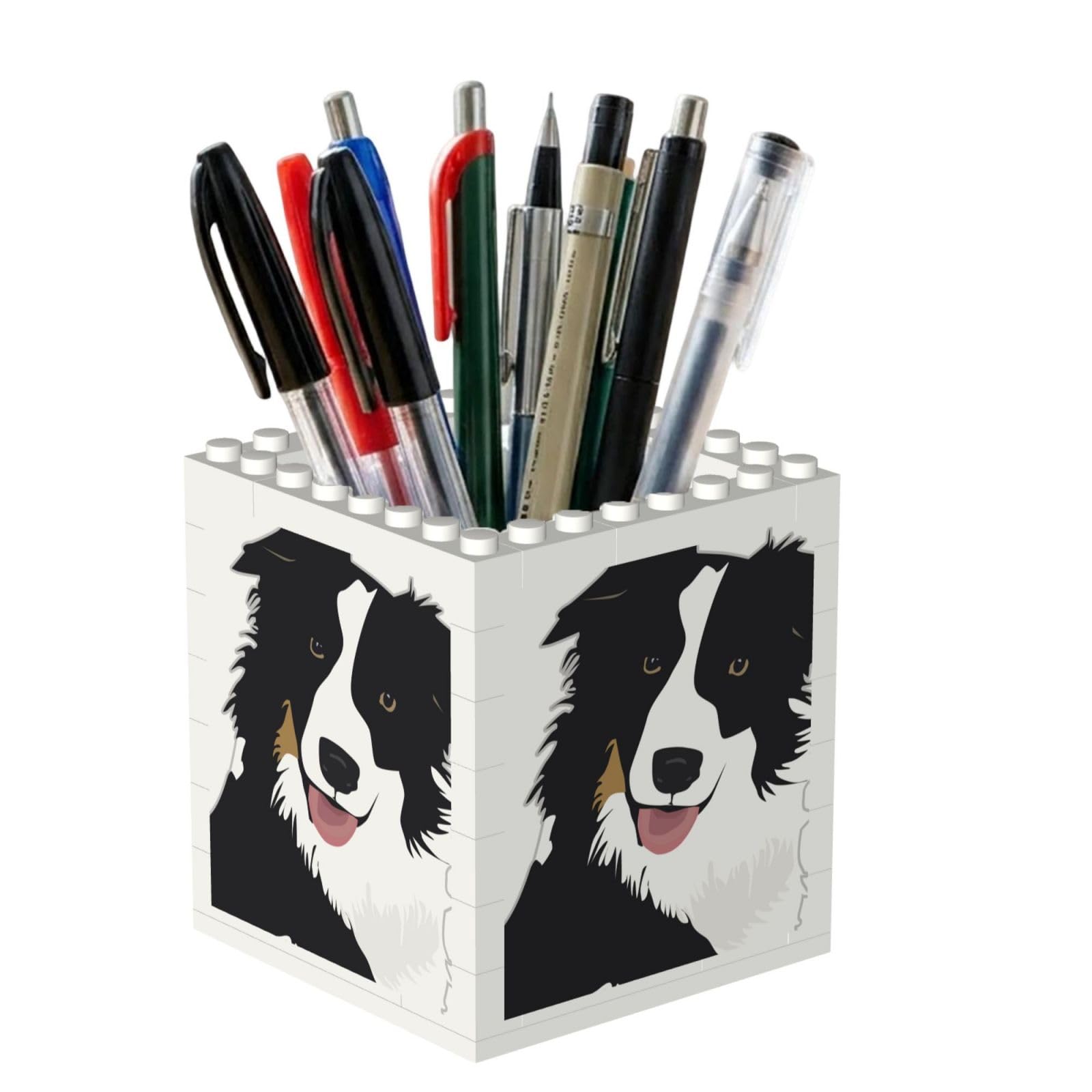 Poadnly Border Collie Dog, Pen Pot Pencil Holder for Office Home School, Compact Desk Organiser for Office Stationery