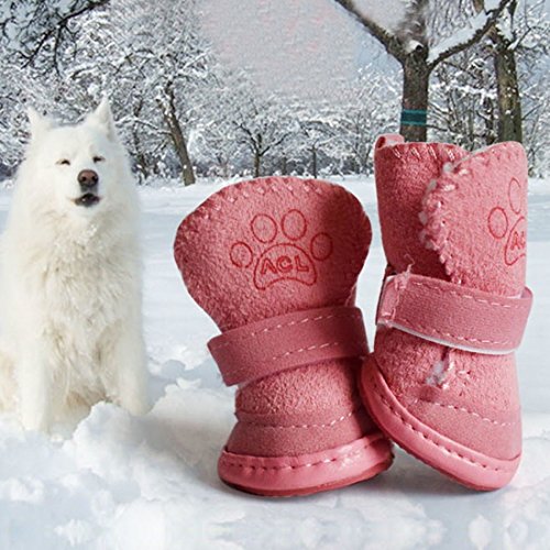 Urbest Dog Shoes With Hook Loop Closure Booties Pet Dog Chihuahua Shoes Boots, 4Pcs (3#, Pink) #TOP7