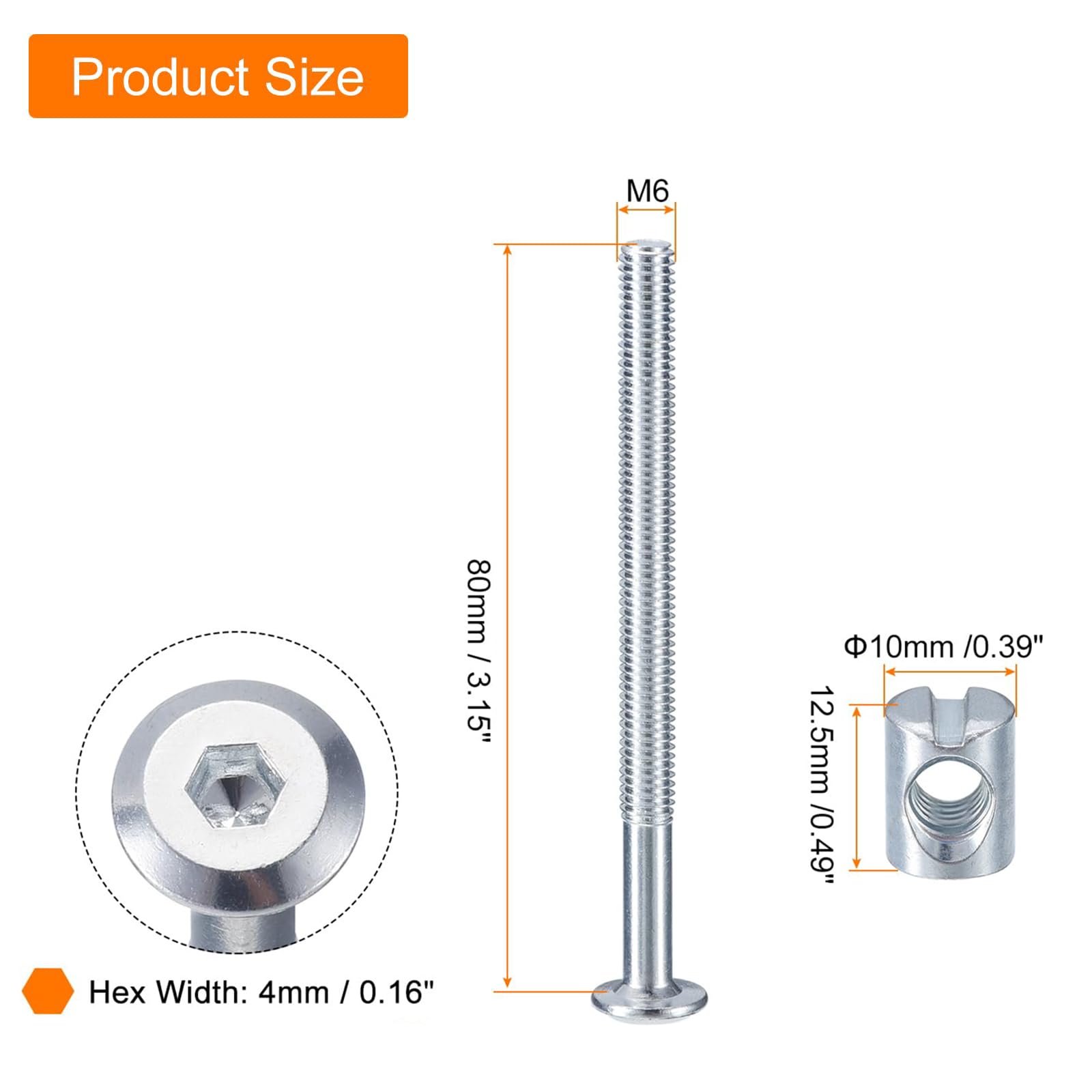 TA-VIGOR M6 x 80mm Hex Socket Head Furniture Bolts and Barrel Nuts Set, Bed Frame Connecting Screws with Wrench - Image 2