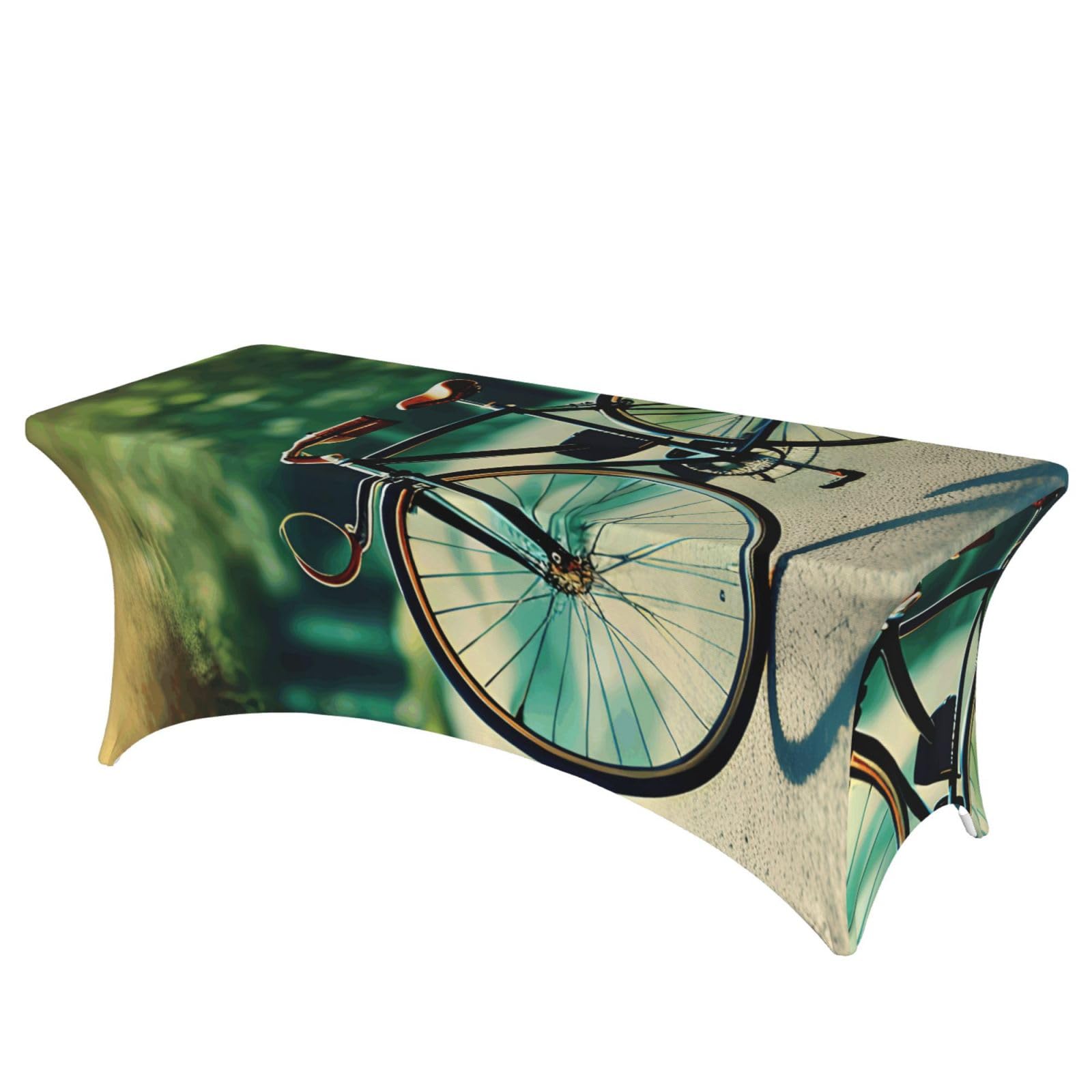 AYYQWE Retro Bicycle Print Elastic Rectangular Tablecloth For Banquet Outdoor Picnics Office Table Cover