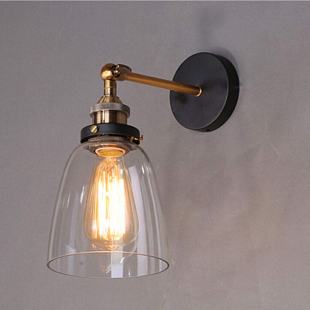Lampada Da Parete E27 Stile Industriale Retrò Con Paralume In Vetro E Metallo. Dimensioni 9x16cm, Cavo 100cm. Perfetta Per Cucina, Loft, Camera Da Letto E Bar. - 2