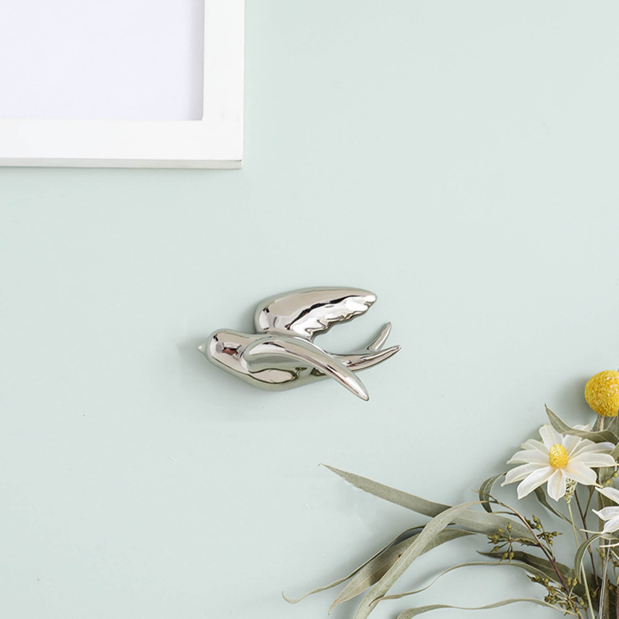 GDHKDDFL Stylish wall decorations, 3D Ceramic Swallows Sparrow Doves Wall Decoration, for Living Dining Room,Golden Left,Large(Silver Left,Small)