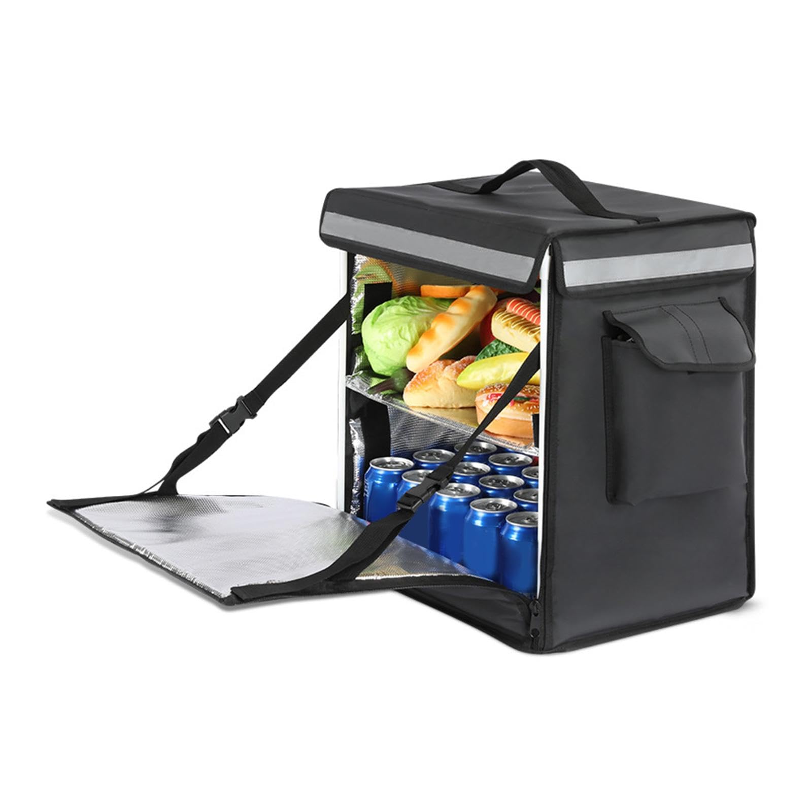 Mochila Térmica para Reparto de Comida, Apta para Comidas Frías Y Calientes, con Bolsillos de Malla, Negro, Individual