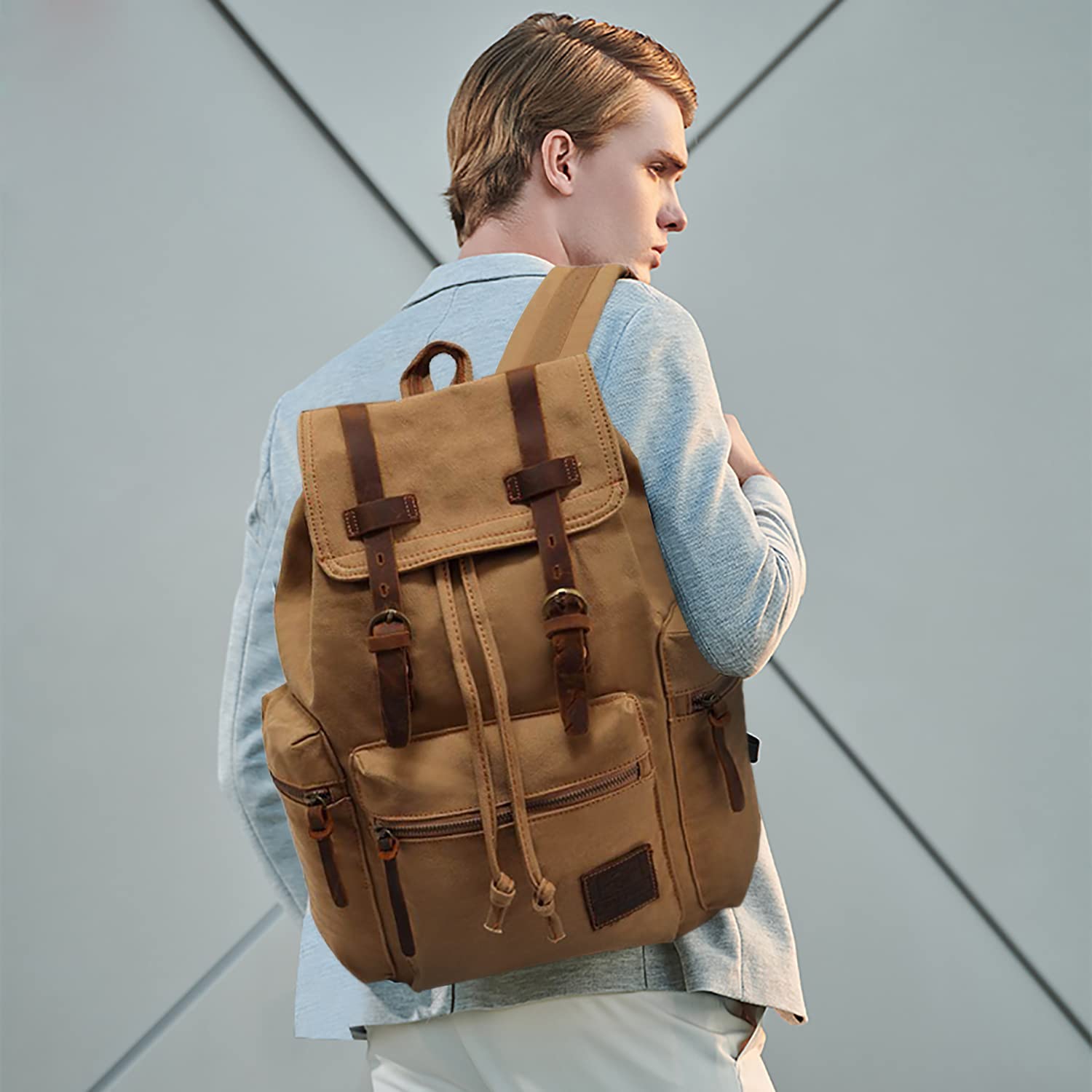 FANDARE Retro 15.6 Inch Backpack for Laptop Laptop, Outdoor, Travel, Work, Student, Hiking, School Bags, Daypack Canvas - Image 2
