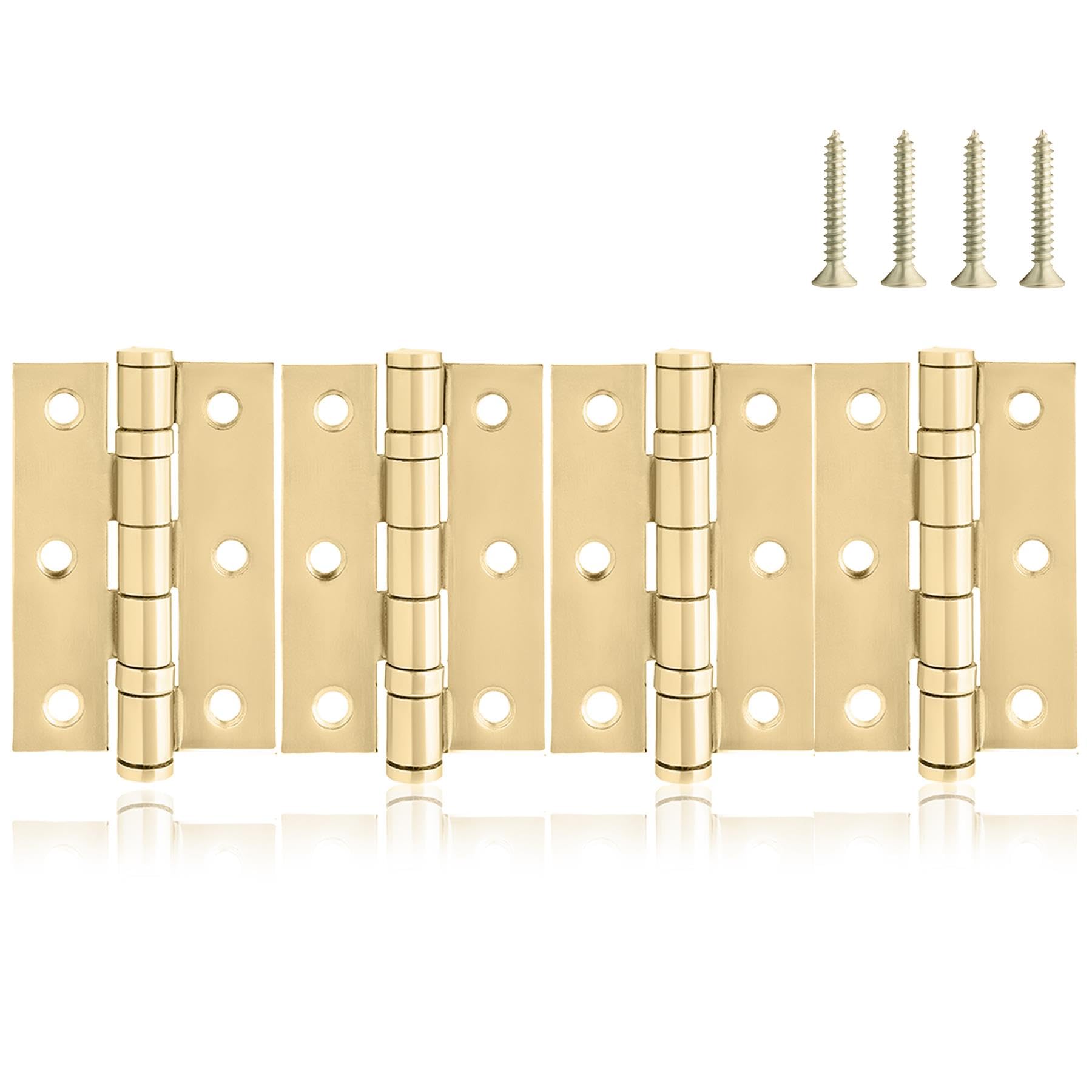 XFORT 3 Inch (75mm) Ball Bearing Door Hinges in Polished Brass, Internal Door Hinges for Wooden Doors - 4 Pack