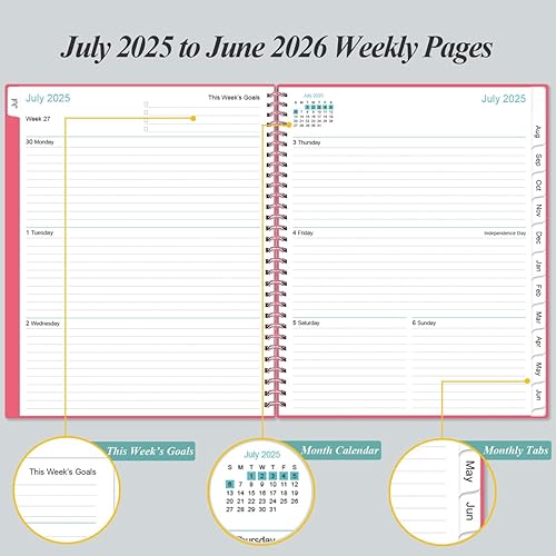 Vista 4 de 2025-2026 Planner - 8.5" x 11" Weekly Monthly Planner from July 2025 to June 2026, 2025 2026 Planners with 12 Monthly Tabs, Inner Pocket, Elastic
