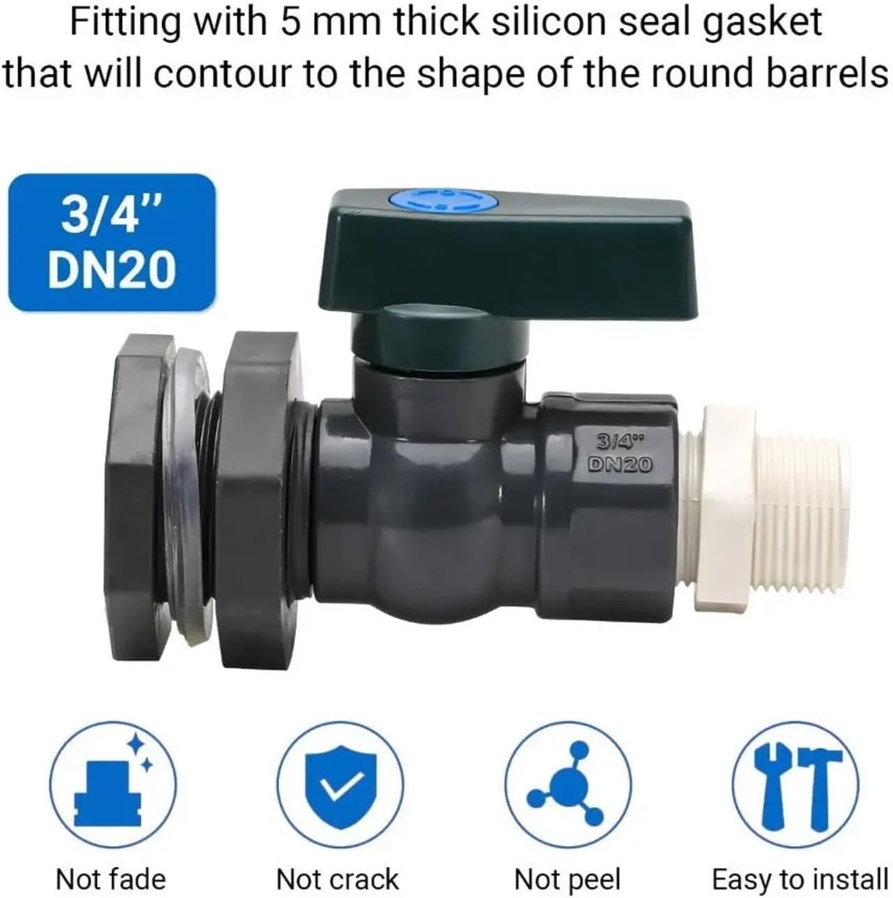 PVC Rain Barrel Diverter Kit 3/4 Inch With Inner Connection Water Spigot Fitting Adapter