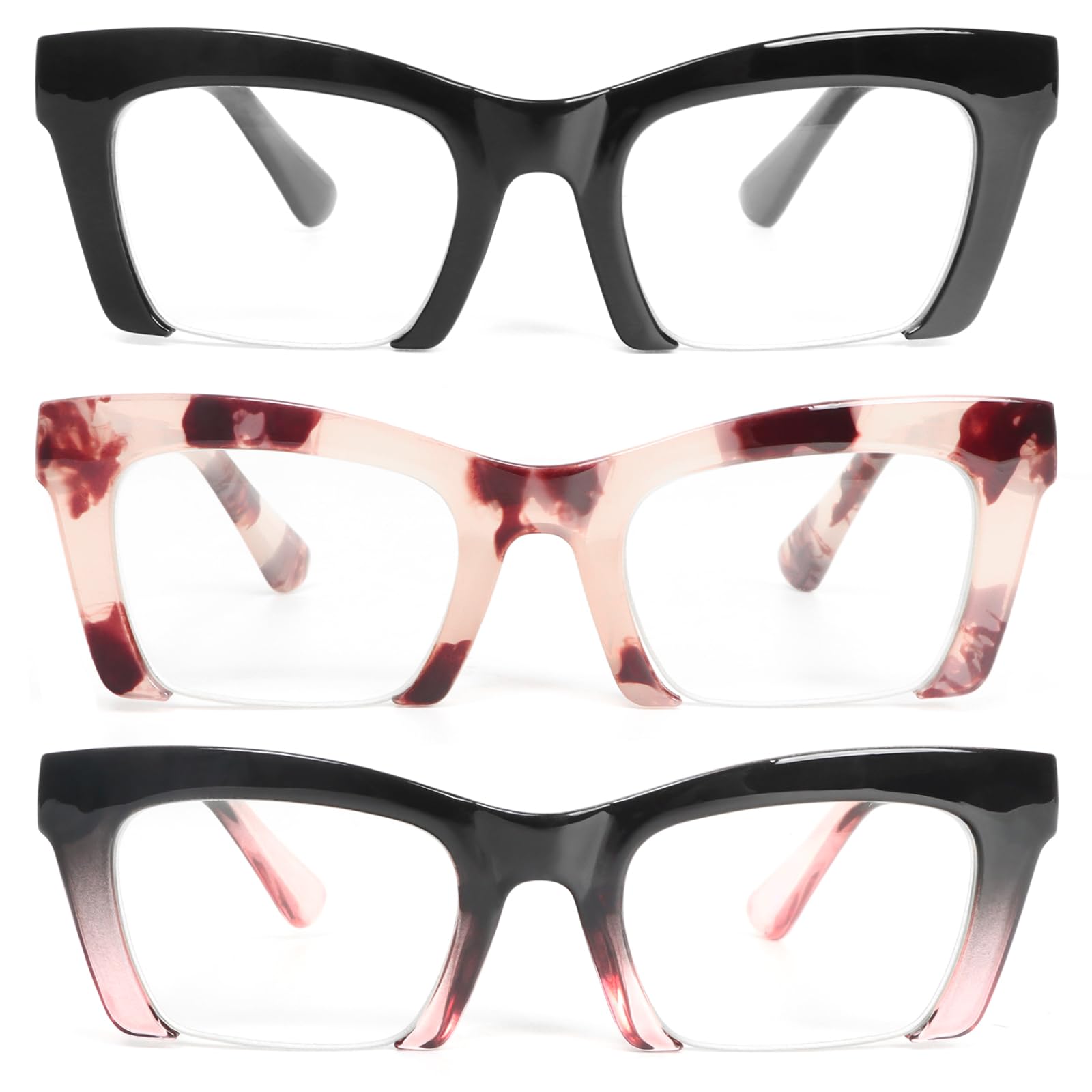KoKoBin 3 Pack Halbrand-Lesebrille für Frauen Blaulichtfilternde modische übergroße Computerbrille mit Federscharnier
