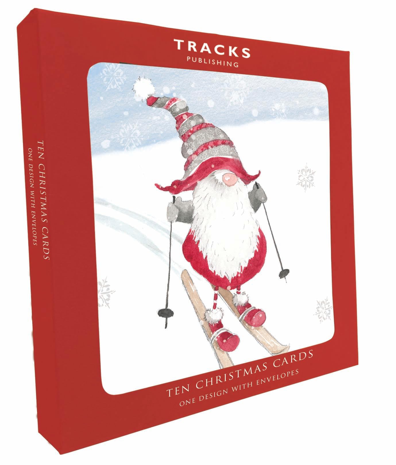 Pack of 10 Festive Charity Christmas & Happy New Year Cards with Envelopes - 14x14cm - Eco-Friendly & Recyclable (Skiing Santa)