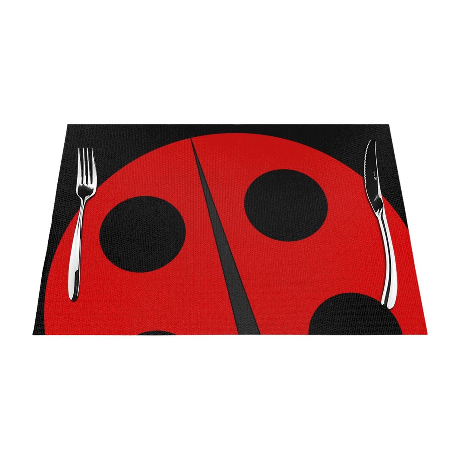 PVC Placemat Set of 6 PCS, 45x30 CM, ladybug Printed Non-Slip Heat Resistant Place Mats for Kitchen Dining Table Indoor Outdoor