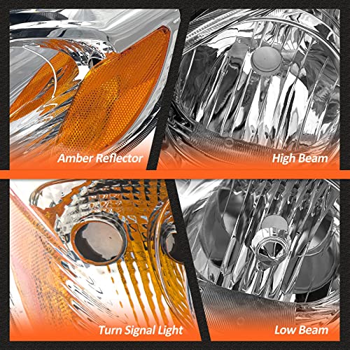 Axlaha 2003 2004 2005 2006 2007 2008 Corolla Headlights Assembly For 03 04 05 06 07 08 Toyota Corolla Chrome Housing Amber Reflector Replacement Driver And Passenger Side Pair #TOP5