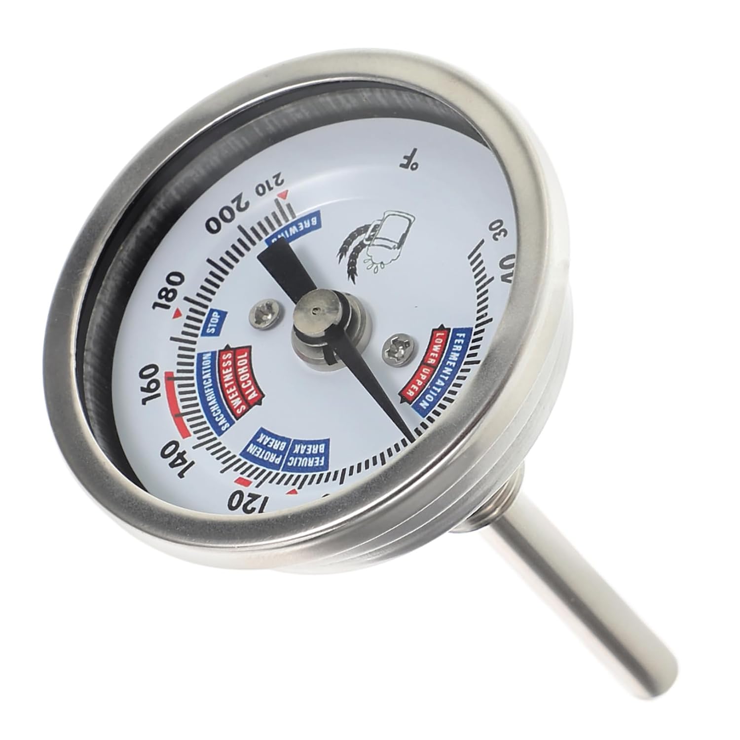 Brewing Thermometer High Precision Stainless Steel Threaded for Wine Homebrew Grilling